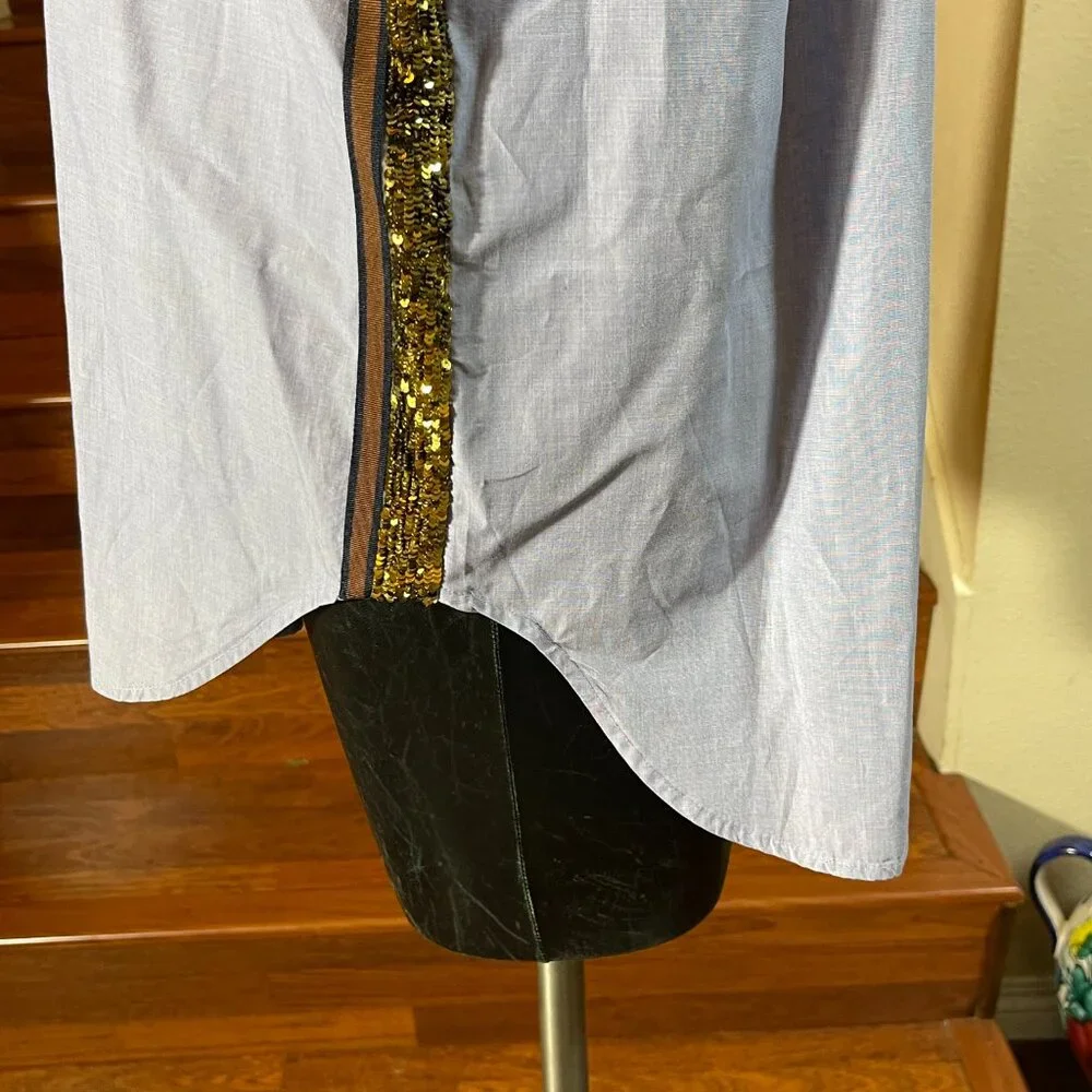 J. Crew Women's Sequin Side Stripe Cotton Button-up Blue Long Slv. Blouse Sz. 14 - Picture 5 of 10